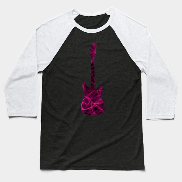 Pink on Purple Flame Guitar Silhouette Baseball T-Shirt by gkillerb